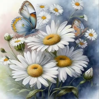 Diamond Painting Gänseblümchen-Schmetterlinge